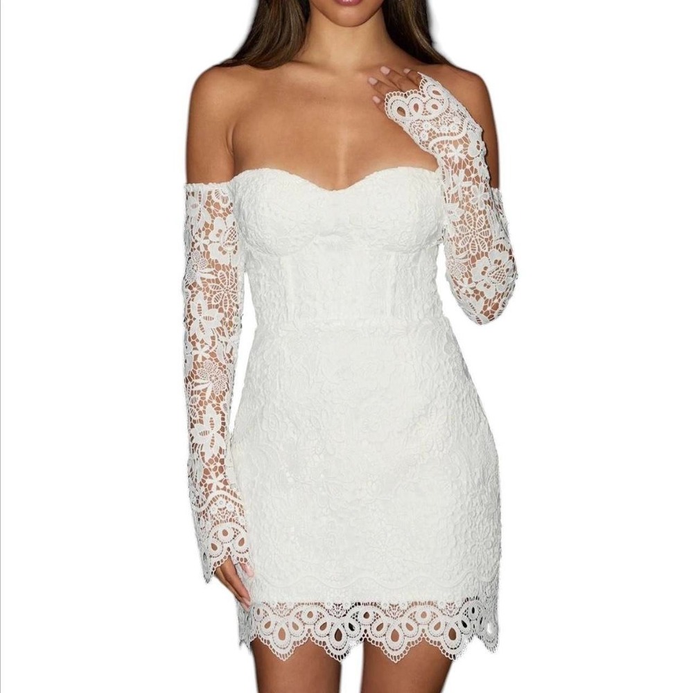 Nwt Lulus Aalia White Crochet Lace Off-The-Shoulder Mini Dress Size Large